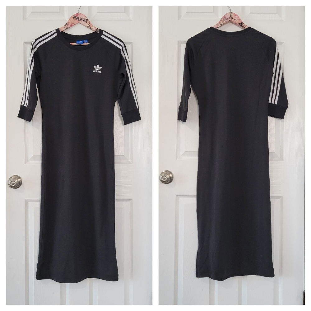 Adidas Black Midi Dress with White Stripes